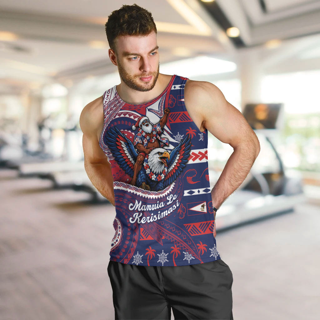 American Samoa Christmas Men Tank Top Santa Riding Bald Eagle