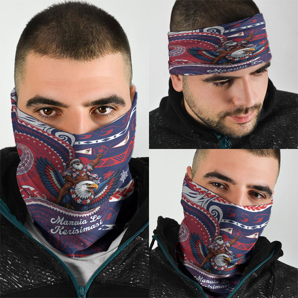 American Samoa Christmas Neck Gaiter Santa Riding Bald Eagle