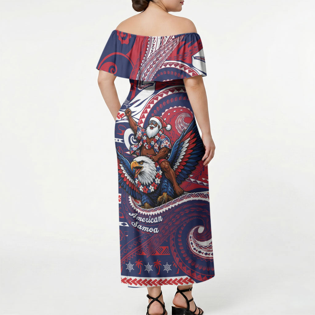 American Samoa Christmas Off Shoulder Maxi Dress Santa Riding Bald Eagle