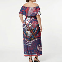 American Samoa Christmas Off Shoulder Maxi Dress Santa Riding Bald Eagle