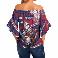 American Samoa Christmas Off Shoulder Wrap Waist Top Santa Riding Bald Eagle