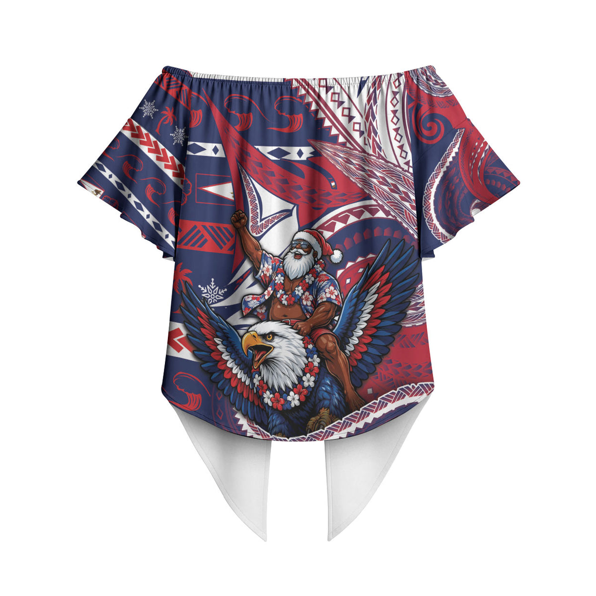 American Samoa Christmas Off Shoulder Wrap Waist Top Santa Riding Bald Eagle