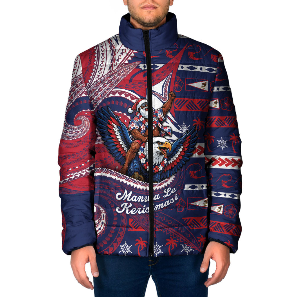 American Samoa Christmas Padded Jacket Santa Riding Bald Eagle