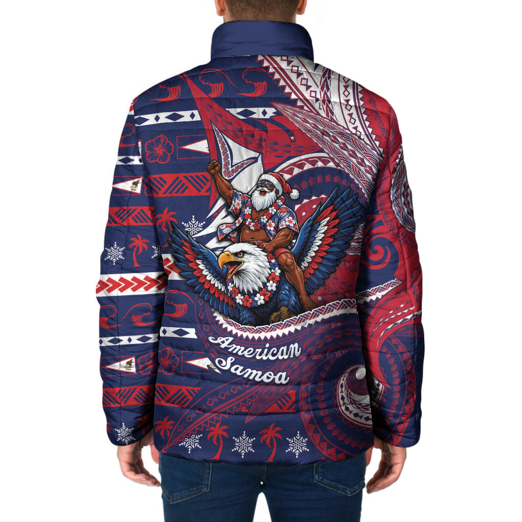American Samoa Christmas Padded Jacket Santa Riding Bald Eagle