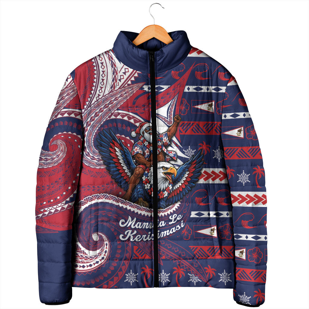 American Samoa Christmas Padded Jacket Santa Riding Bald Eagle
