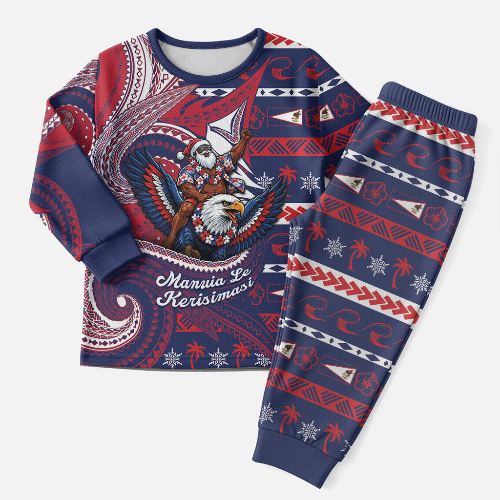 American Samoa Christmas Pajama Set Santa Riding Bald Eagle