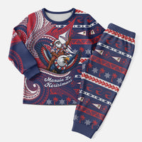 American Samoa Christmas Pajama Set Santa Riding Bald Eagle