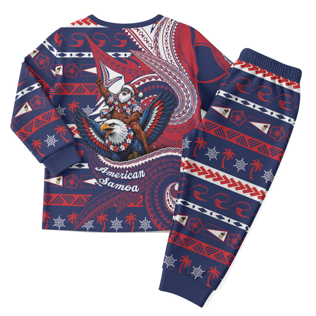 American Samoa Christmas Pajama Set Santa Riding Bald Eagle