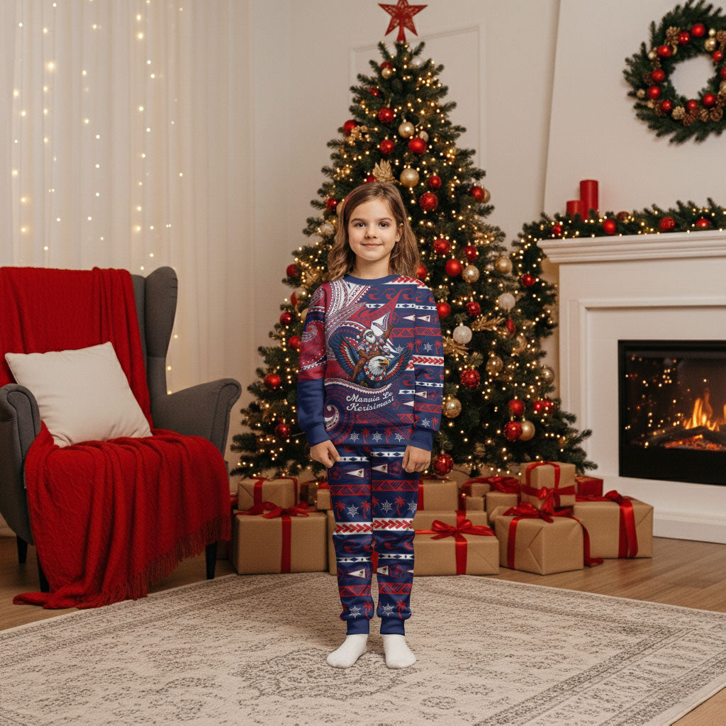 American Samoa Christmas Pajama Set Santa Riding Bald Eagle