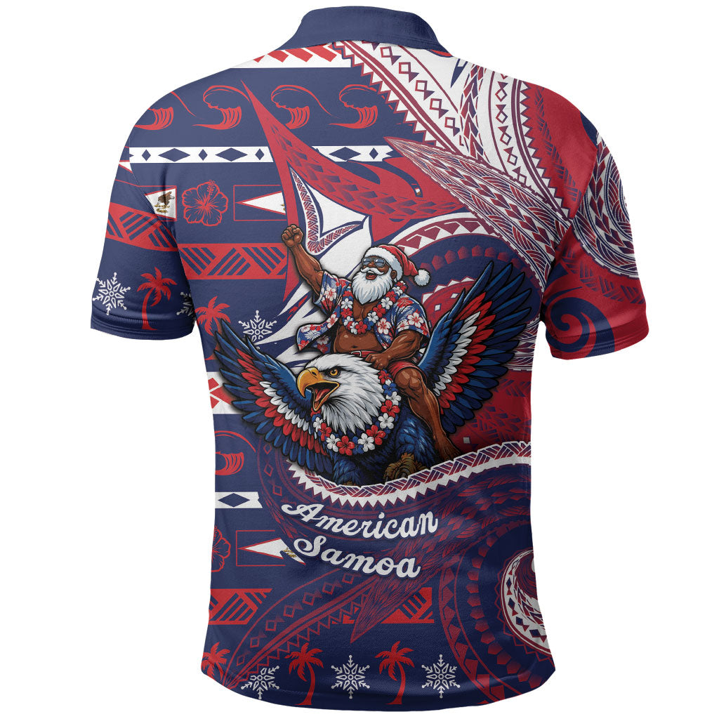 American Samoa Christmas Polo Shirt Santa Riding Bald Eagle DT05 - Polynesian Pride