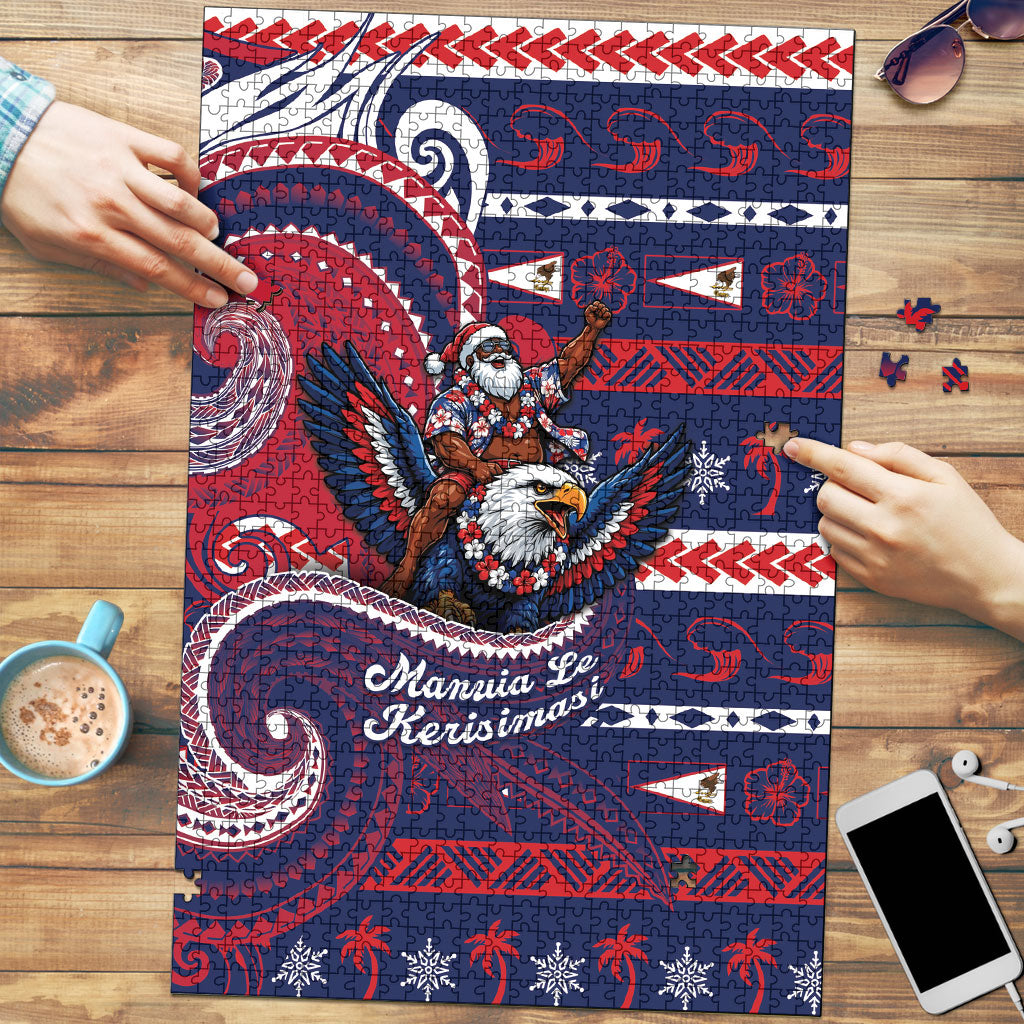 American Samoa Christmas Puzzle Santa Riding Bald Eagle