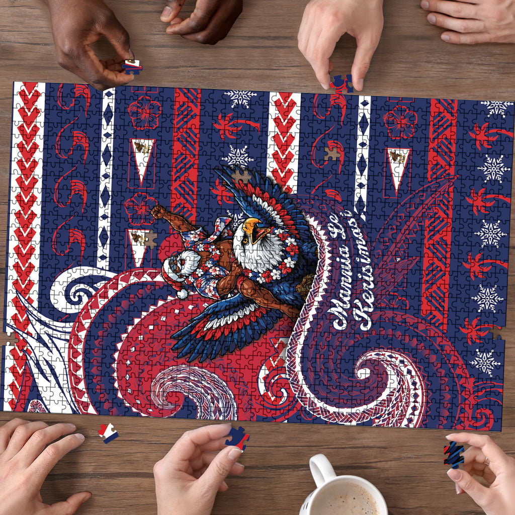 American Samoa Christmas Puzzle Santa Riding Bald Eagle