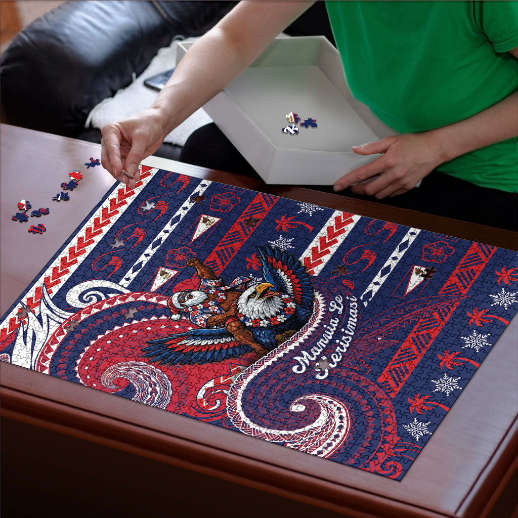 American Samoa Christmas Puzzle Santa Riding Bald Eagle