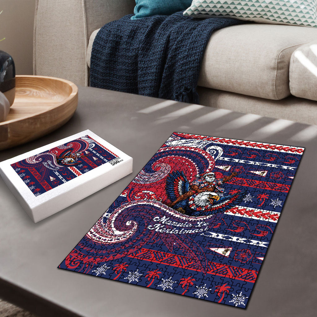 American Samoa Christmas Puzzle Santa Riding Bald Eagle
