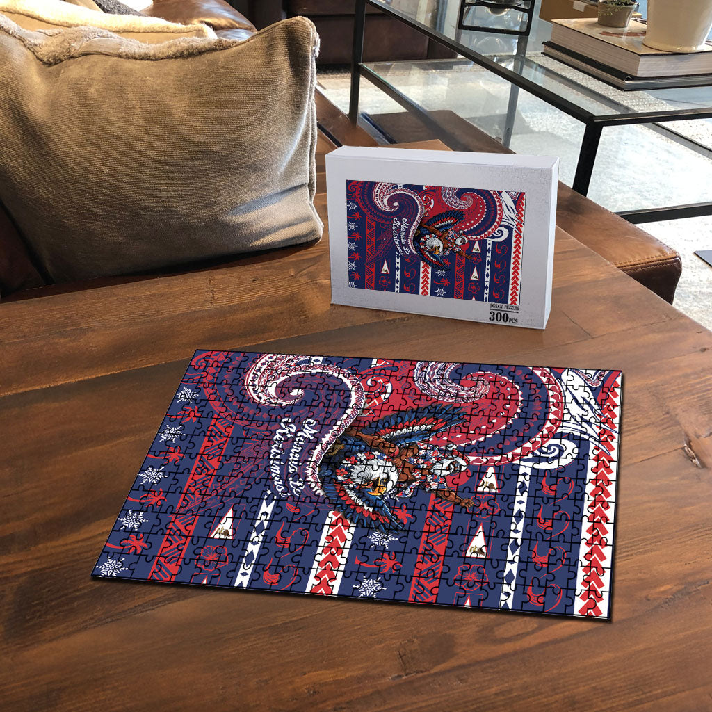 American Samoa Christmas Puzzle Santa Riding Bald Eagle