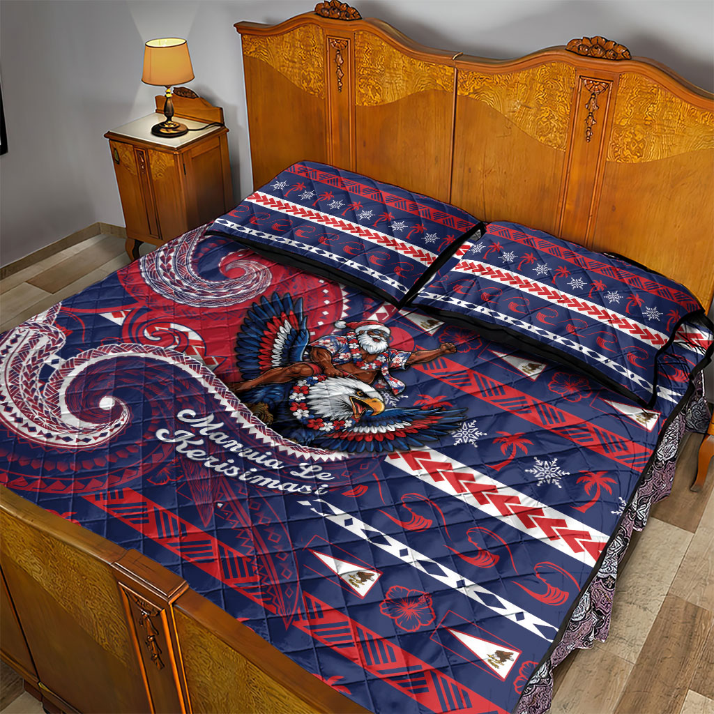 American Samoa Christmas Quilt Bed Set Santa Riding Bald Eagle