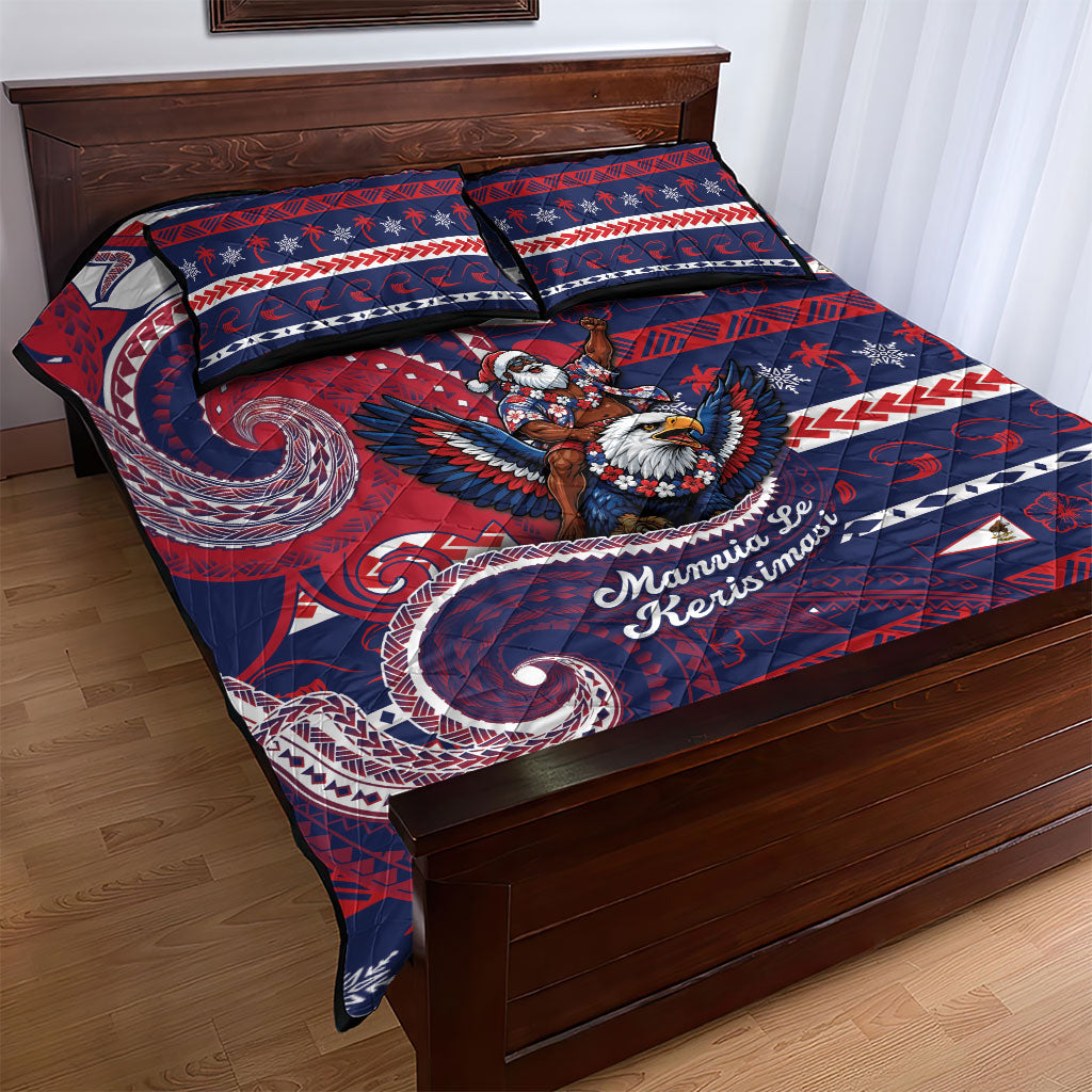 American Samoa Christmas Quilt Bed Set Santa Riding Bald Eagle