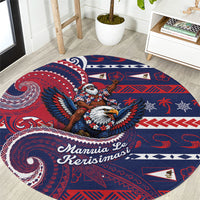 American Samoa Christmas Round Carpet Santa Riding Bald Eagle