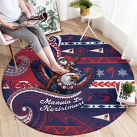 American Samoa Christmas Round Carpet Santa Riding Bald Eagle