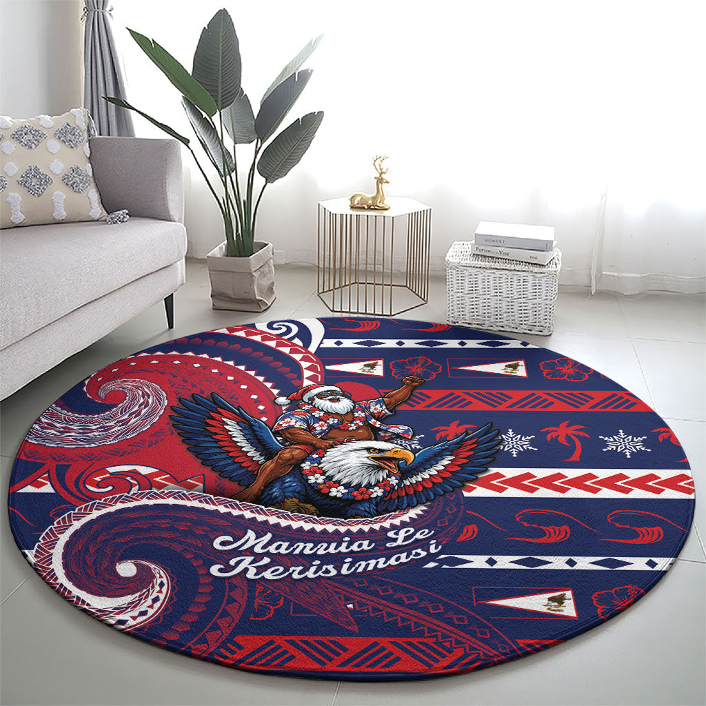 American Samoa Christmas Round Carpet Santa Riding Bald Eagle