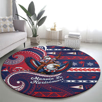 American Samoa Christmas Round Carpet Santa Riding Bald Eagle