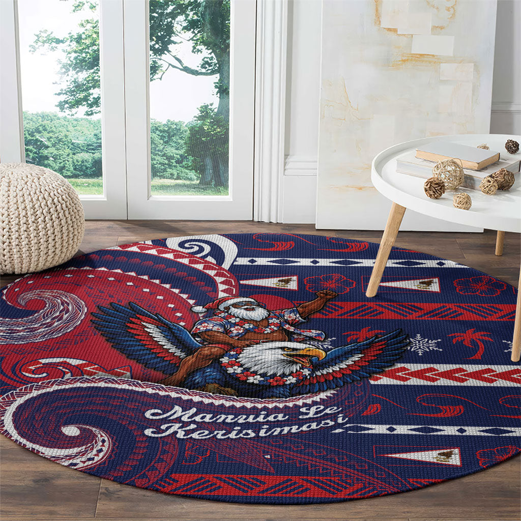 American Samoa Christmas Round Carpet Santa Riding Bald Eagle
