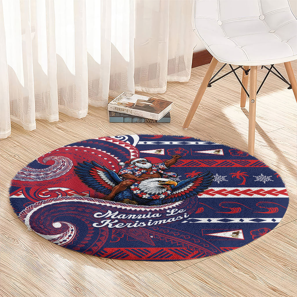 American Samoa Christmas Round Carpet Santa Riding Bald Eagle