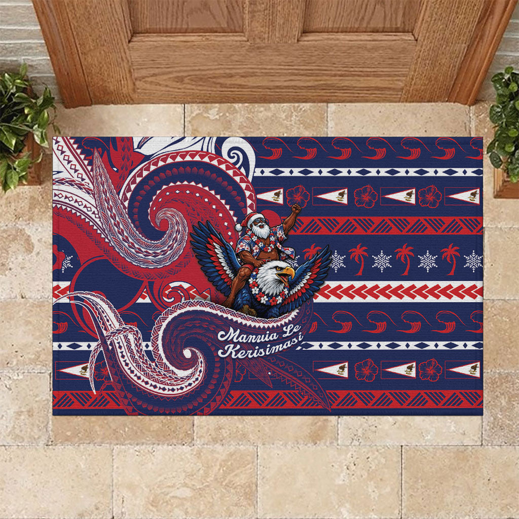 American Samoa Christmas Rubber Doormat Santa Riding Bald Eagle