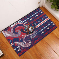 American Samoa Christmas Rubber Doormat Santa Riding Bald Eagle