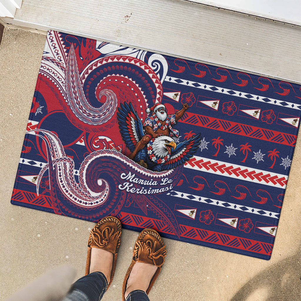 American Samoa Christmas Rubber Doormat Santa Riding Bald Eagle