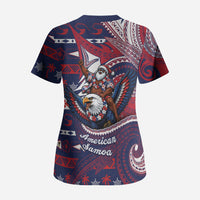 American Samoa Christmas Scrub Top Santa Riding Bald Eagle