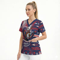 American Samoa Christmas Scrub Top Santa Riding Bald Eagle