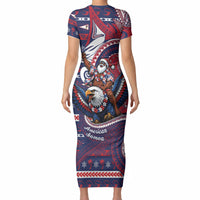 American Samoa Christmas Short Sleeve Bodycon Dress Santa Riding Bald Eagle