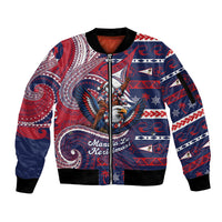 American Samoa Christmas Sleeve Zip Bomber Jacket Santa Riding Bald Eagle