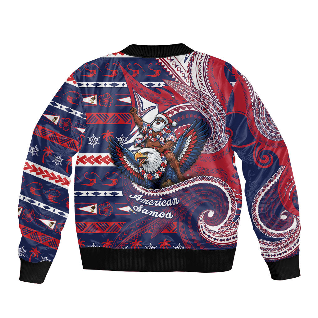American Samoa Christmas Sleeve Zip Bomber Jacket Santa Riding Bald Eagle