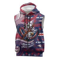 American Samoa Christmas Sleeveless Zip Hoodie Santa Riding Bald Eagle DT05 Navy - Polynesian Pride
