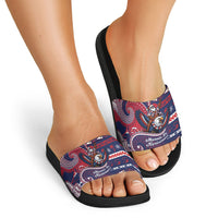 American Samoa Christmas Slide Sandals Santa Riding Bald Eagle
