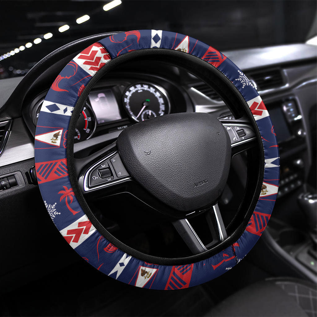 American Samoa Christmas Steering Wheel Cover Santa Riding Bald Eagle DT05 Universal Fit Navy - Polynesian Pride