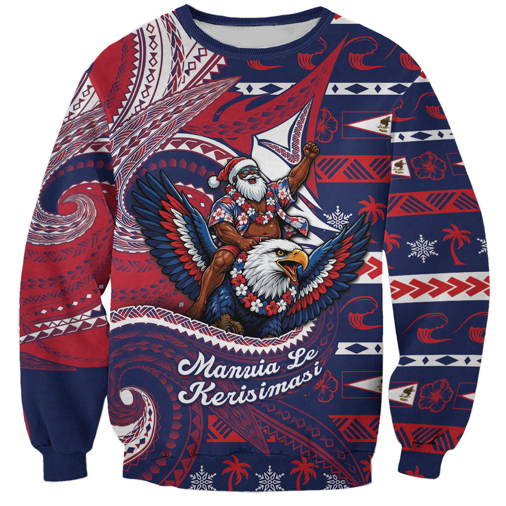 American Samoa Christmas Sweatshirt Santa Riding Bald Eagle