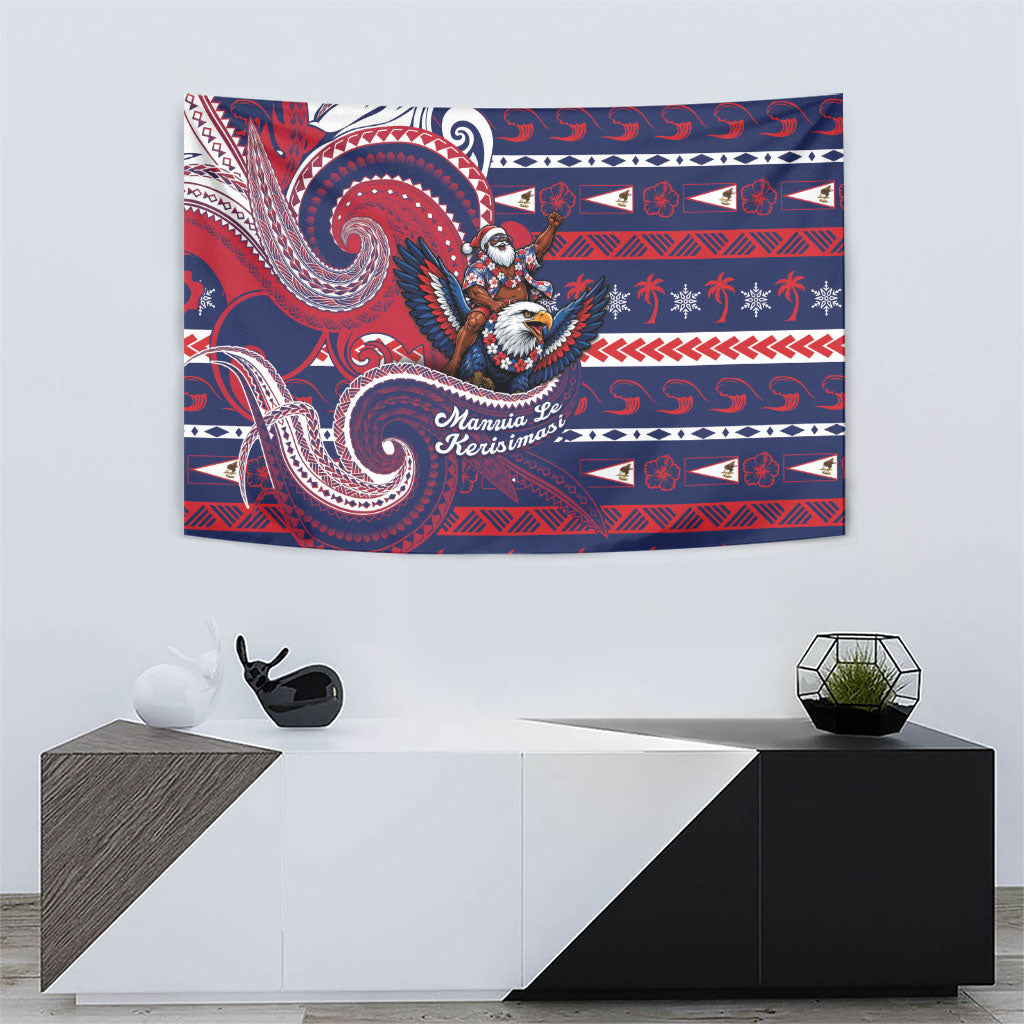 American Samoa Christmas Tapestry Santa Riding Bald Eagle
