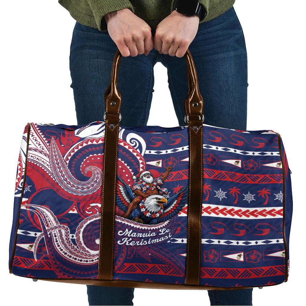 American Samoa Christmas Travel Bag Santa Riding Bald Eagle