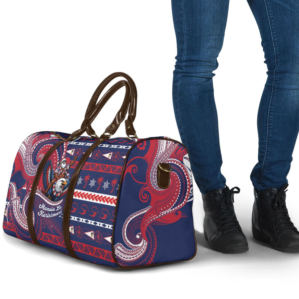 American Samoa Christmas Travel Bag Santa Riding Bald Eagle