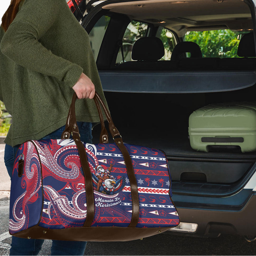 American Samoa Christmas Travel Bag Santa Riding Bald Eagle