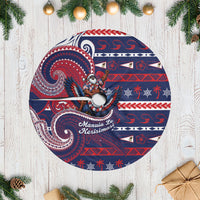 American Samoa Christmas Tree Skirt Santa Riding Bald Eagle