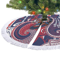 American Samoa Christmas Tree Skirt Santa Riding Bald Eagle