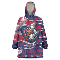 American Samoa Christmas Wearable Blanket Hoodie Santa Riding Bald Eagle DT05 One Size Navy - Polynesian Pride