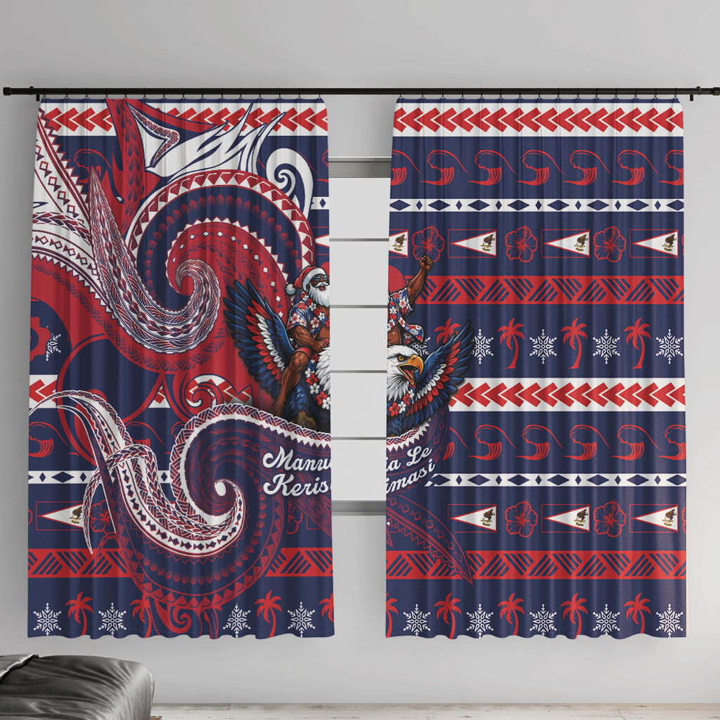 American Samoa Christmas Window Curtain Santa Riding Bald Eagle