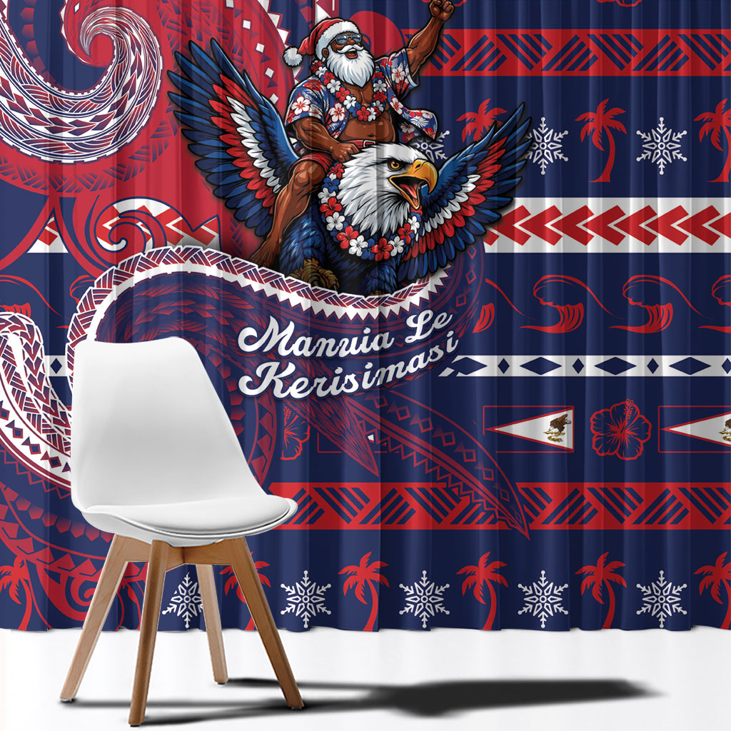 American Samoa Christmas Window Curtain Santa Riding Bald Eagle