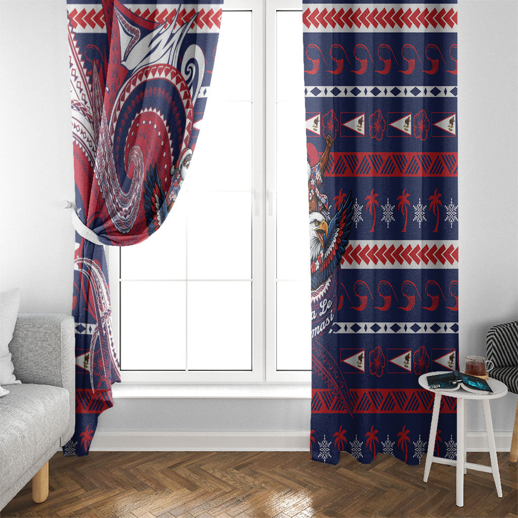 American Samoa Christmas Window Curtain Santa Riding Bald Eagle