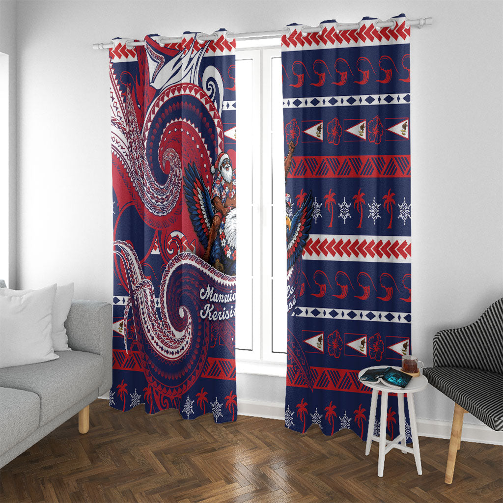American Samoa Christmas Window Curtain Santa Riding Bald Eagle